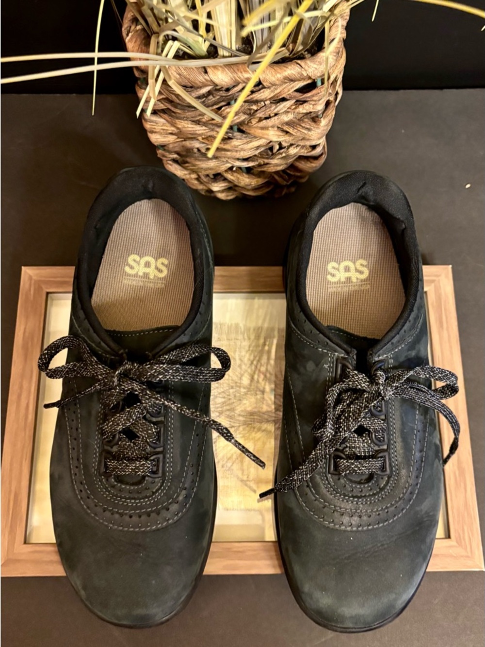 SAS Walk Easy Neuro Black Suede  Lace-Up Comfort Shoe Sneaker Memory Foam